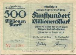 Pirna - Stadt - 15.10.1923 - 500 Millionen Mark