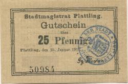 Plattling - Stadt - 25.1.1917 - 25 Pfennig