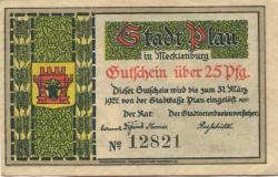Plau - Stadt - 31.3.1922 - 25 Pfennig