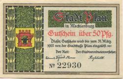 Plau - Stadt - 31.3.1922 - 50 Pfennig