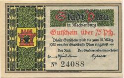Plau - Stadt - 31.3.1922 - 75 Pfennig