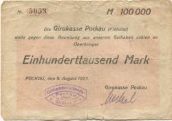 Pockau - Gemeindeverbands-Girokasse - 9.8.1923 - 100000 Mark