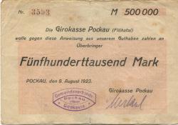 Pockau - Gemeindeverbands-Girokasse - 9.8.1923 - 500000 Mark