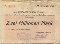 Pockau - Gemeindeverbands-Girokasse - 9.8.1923 - 2 Millionen Mark
