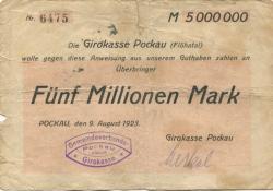 Pockau - Gemeindeverbands-Girokasse - 9.8.1923 - 5 Millionen Mark