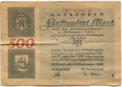 Pößneck - Stadt - 13.9.1922 - 15.12.1922 - 500 Mark