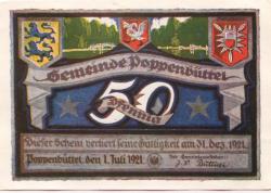 Poppenbüttel (heute: Hamburg) - Gemeinde - 1.7.1921 - 31.12.1921 - 50 Pfennig 