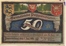 Poppenbüttel (heute: Hamburg) - Gemeinde - 1.7.1921 - 31.12.1921 - 50 Pfennig 