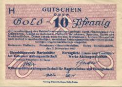 Primkenau (heute: PL-Przemków) - Herzogliche Eisen- und Emaillierwerke AG, Henriettenhütte - 3.11.1923 - 10 Gold-Pfennig