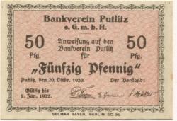 Putlitz - Bankverein eGmbH - 20.10.1920 - 1.1.1922 - 50 Pfennig 