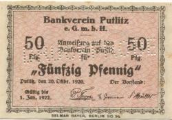 Putlitz - Bankverein eGmbH - 20.10.1920 - 1.1.1922 - 50 Pfennig 