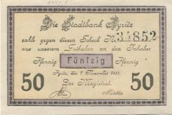 Pyritz (heute: PL-Pyrzyce)  - Stadt - 1.11.1921 - 50 Pfennig 