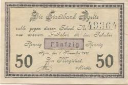 Pyritz (heute: PL-Pyrzyce)  - Stadt - 1.11.1921 - 50 Pfennig 