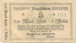 Pyritz (heute: PL-Pyrzyce)  - Stadt - 10.11.1923 - 4.20 Gold-Mark 