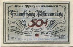 Pyritz (heute: PL-Pyrzyce)  - Kreisbank - 1.2.1921 - 50 Pfennig 