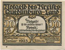 Quedlinburg - Kreis - - 1.1 1923 - 50 Pfennig 