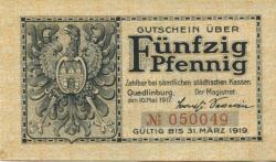 Quedlinburg - Stadt - 10.5.1917 - 31.3.1919 - 50 Pfennig 