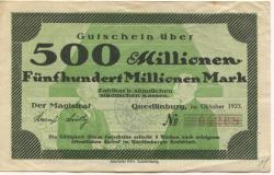 Quedlinburg - Stadt - Oktober 1923 - 500 Millionen Mark 