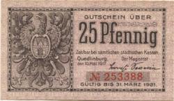 Quedlinburg - Stadt - 10.5.1917 - 31.3.1921 - 25 Pfennig 