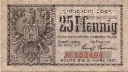 Quedlinburg - Stadt - 10.5.1917 - 31.3.1921 - 25 Pfennig 