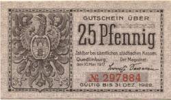 Quedlinburg - Stadt - 10.5.1917 - 31.12.1922 - 25 Pfennig 