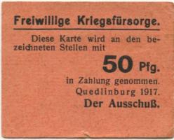 Quedlinburg - Freiwillige Kriegsfürsorge - 1917 - 50 Pfennig 