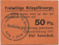 Quedlinburg - Freiwillige Kriegsfürsorge - 1917 - 50 Pfennig