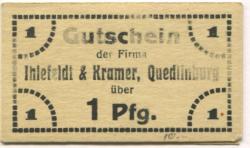 Quedlinburg - Ihlefeldt & Kramer, Anfertigung Herren-, Damen- und Kinderkleidung, Markt 3 - -- - 1 Pfennig 