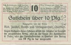 Querfurt - Jaeckel, Richard, Kunst- und Verlagsanstalt - 1920 - 10 Pfennig 