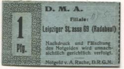 Radebeul - Dresdner Milchversorgungs-Anstalt, Filiale Radebeul, Leipziger Str. 69 - -- - 1 Pfennig 