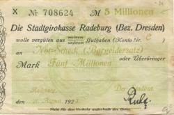 Radeburg - Stadt - 21.8.1923 - 5 Millionen Mark 