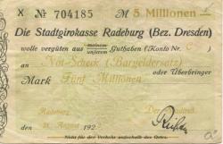 Radeburg - Stadt - 21.8.1923 - 5 Millionen Mark 