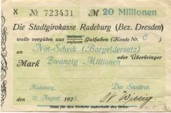 Radeburg - Stadt - 21.8.1923 - 20 Millionen Mark 