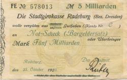 Radeburg - Stadt - 23.10.1923 - 5 Milliarden Mark 