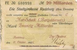 Radeburg - Stadt - 27.10.1923 - 20 Milliarden Mark 