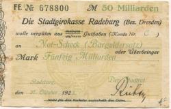 Radeburg - Stadt - 27.10.1923 - 50 Milliarden Mark 