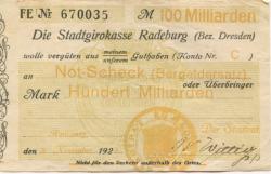 Radeburg - Stadt - 8.11.1923 - 100 Milliarden Mark 