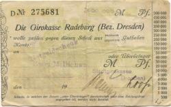 Radeburg - Stadtgirokasse - 15.8.1923 - 2 Millionen Mark 