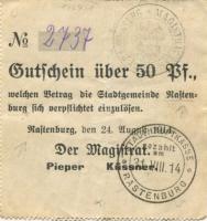 Rastenburg (heute: PL-Ketrzyn) - Stadt - 24.8.1914 - 50 Pfennig