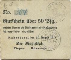 Rastenburg (heute: PL-Ketrzyn) - Stadt - 24.8.1914 - 50 Pfennig