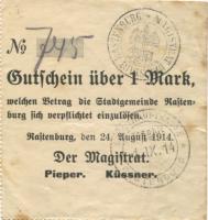 Rastenburg (heute: PL-Ketrzyn) - Stadt - 24.8.1914 - 1 Mark 
