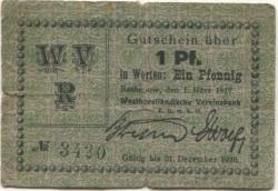 Rathenow - Westhavelländische Vereinsbank EGmbH - 1.3.1917 - 1.12.1920 - 1 Pfennig