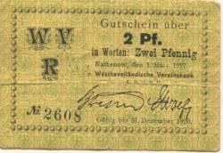 Rathenow - Westhavelländische Vereinsbank EGmbH - 1.3.1917 - 1.12.1920 - 2 Pfennig
