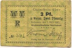 Rathenow - Westhavelländische Vereinsbank EGmbH - 1.3.1917 - 1.12.1920 - 2 Pfennig