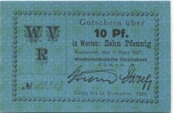 Rathenow - Westhavelländische Vereinsbank EGmbH - 1.3.1917 - 1.12.1920 - 10 Pfennig