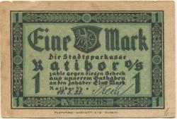 Ratibor - (heute: PL-Racibórz) - Stadtsparkasse - 10.5.1922 - 1 Mark