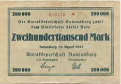 Ravensburg - Amtskörperschaft - 18.8.1923 - 200000 Mark