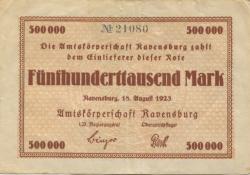 Ravensburg - Amtskörperschaft - 18.8.1923 - 500000 Mark