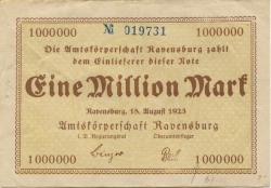 Ravensburg - Amtskörperschaft - 18.8.1923 - 1 Million Mark