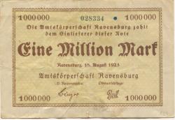 Ravensburg - Amtskörperschaft - 18.8.1923 - 1 Million Mark